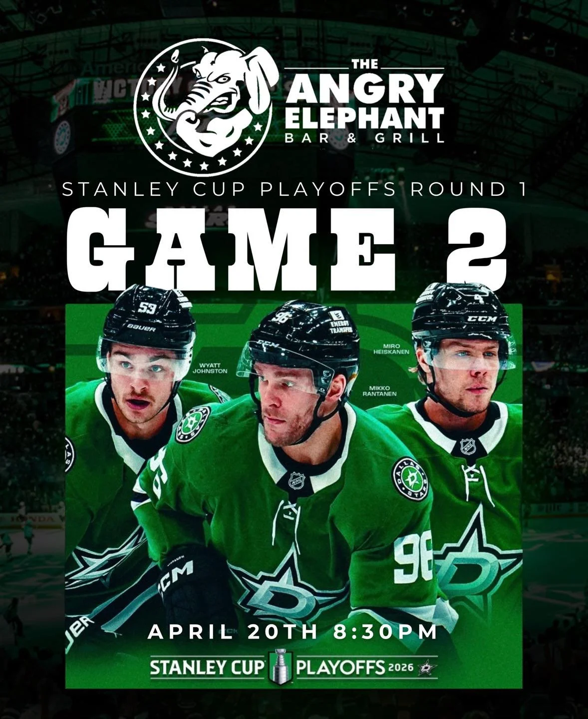 Catch the Stanley Cup Playoffs at The Angry Elephant&mdash;where every hit feels louder and every goal hits harder.

📅 April 20
⏰ 8:30PM

Cold drinks, big screens, and the best place to watch all the action.

See y&rsquo;all here.

#StanleyCupPlayof