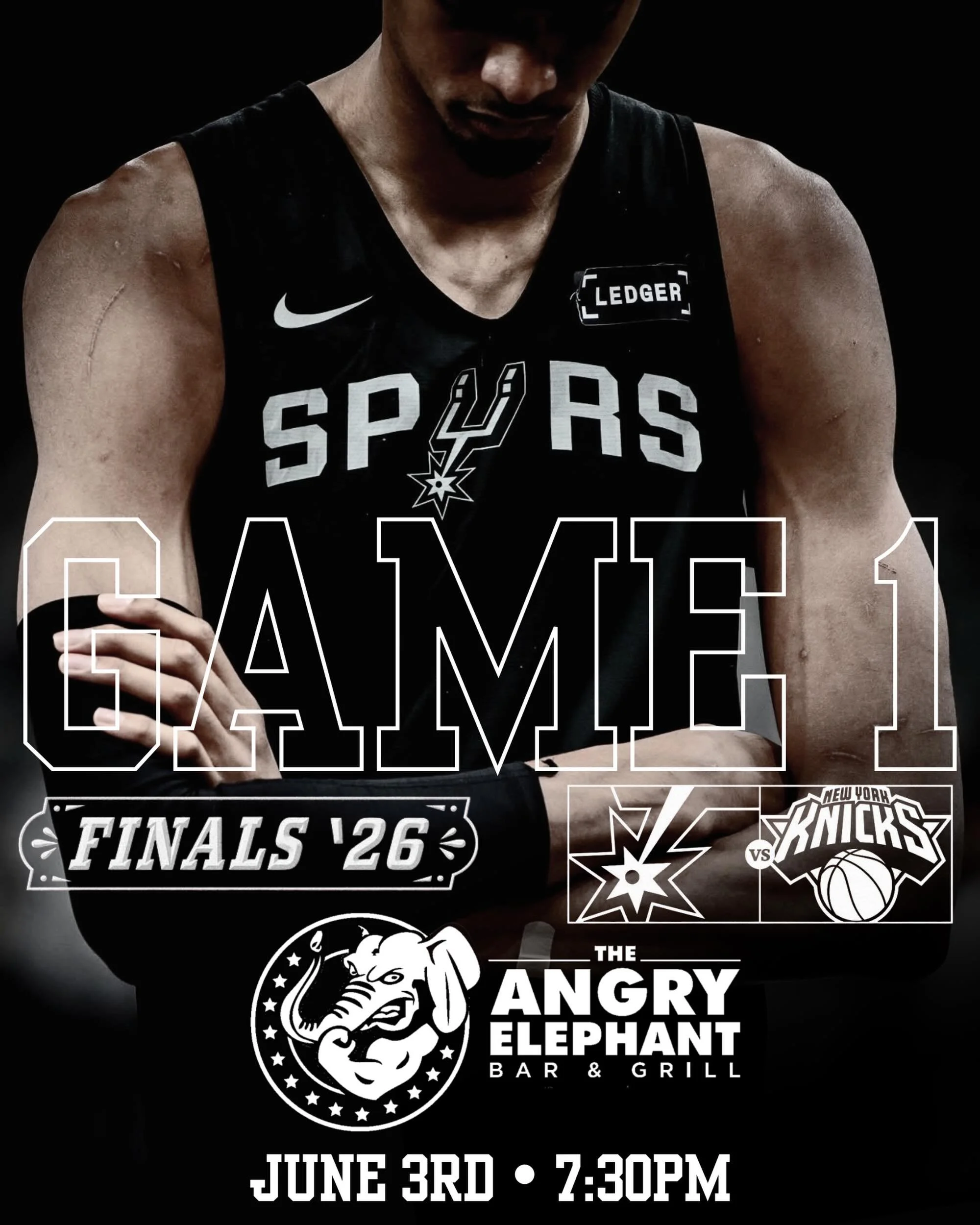 🏀 NBA FINALS GAME 1 TONIGHT! 🏀

The Spurs are four wins away from a championship, and it all starts tonight at 7:30 PM!

Catch every second of Spurs vs. Knicks right here at The Angry Elephant with cold drinks, great food, and game-day energy all n