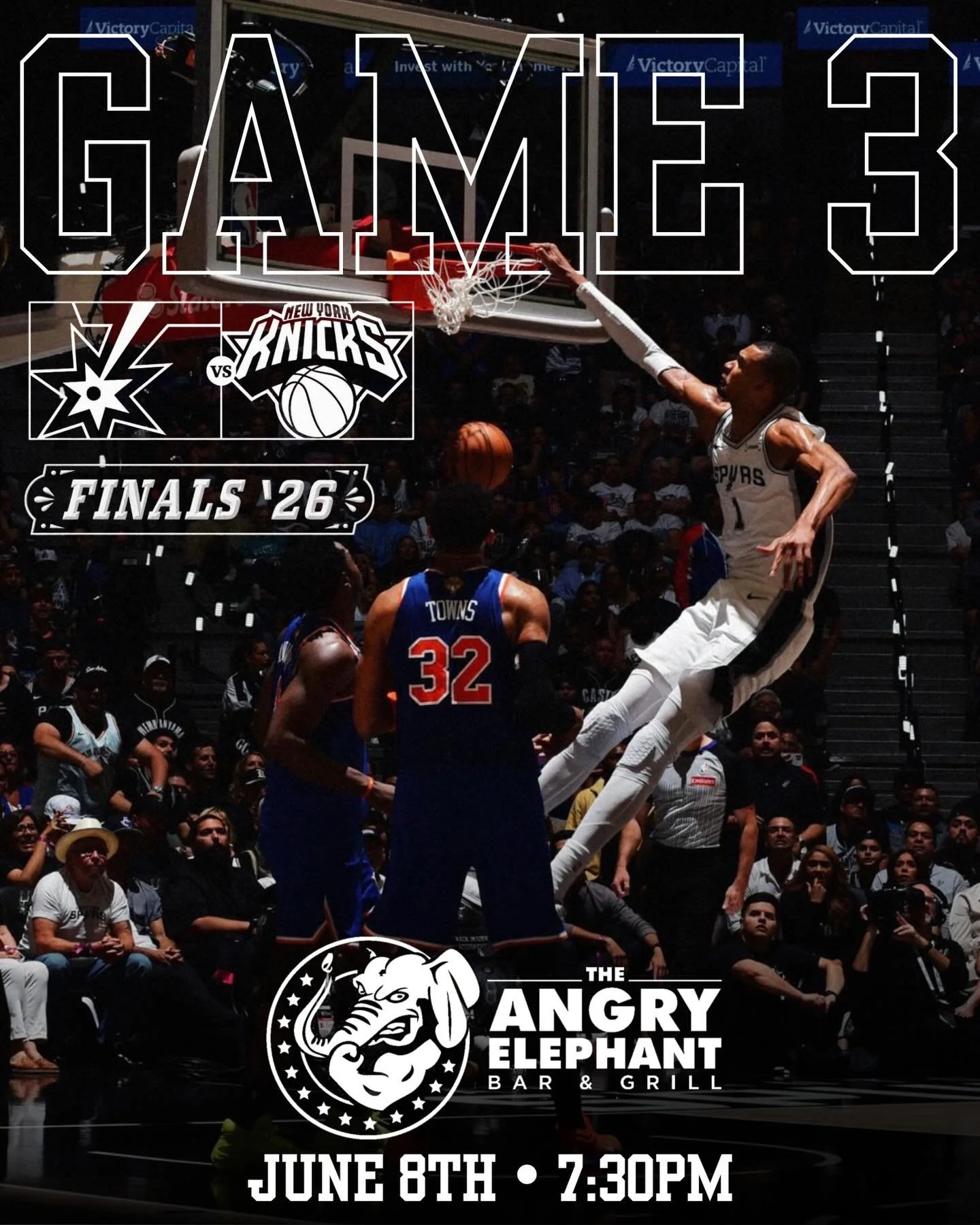 🏀🐘 FINALS ACTION TONIGHT AT THE ANGRY ELEPHANT! 🐘🏀

Game 3 is here, and we&rsquo;re ready for another big night of Spurs basketball!

Cold drinks, great food, and wall-to-wall playoff action make The Angry Elephant the perfect place to catch ever