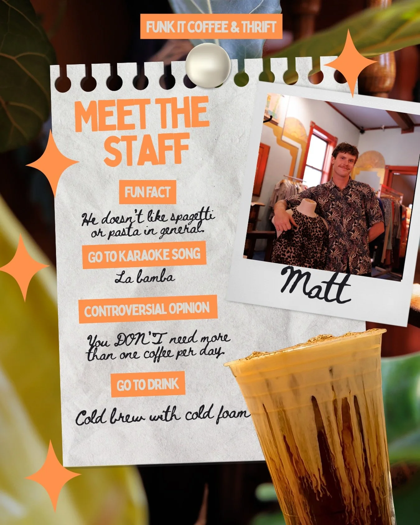 Next up we have Matt! Matt&nbsp;has been here for about a month, and we are already loving his quick wit and humor. This summer you can find him at the dog park. His secret talent is juggling! Everyone say hi to him the next time you come in! ✨

so e