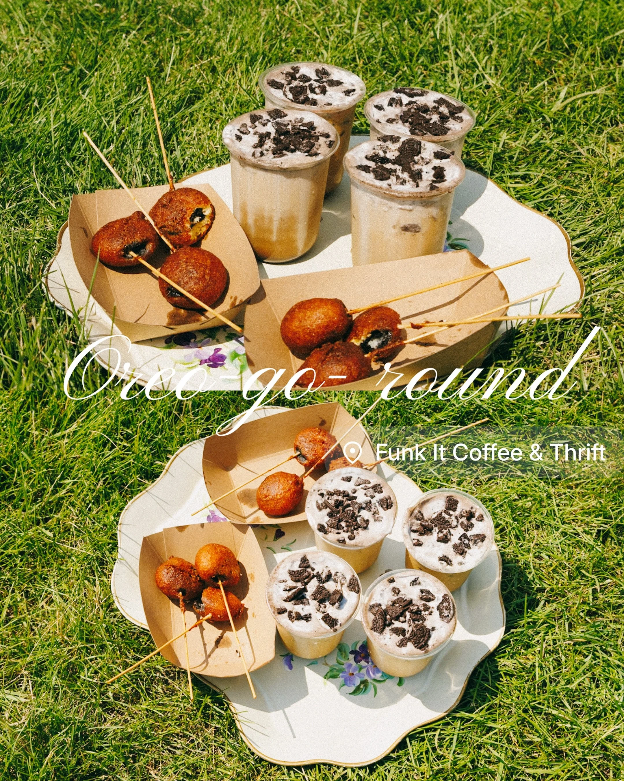 Monday: 
In honor of Oreo-go-round, it was only right that we do a photo shoot! Make sure to grab one before you head to the fair! We are obsessed it and already miss it! It&rsquo;s only available for a few more days!✨🎠

see you soon for one, 
m + c