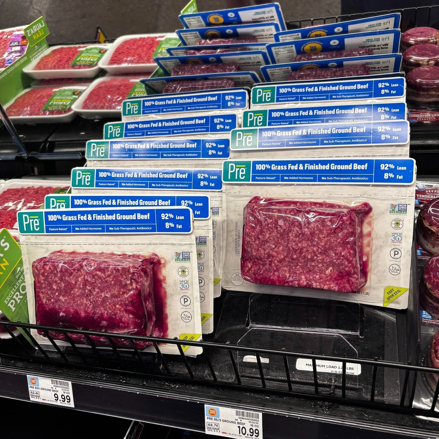 Spotted @eatpre_ grass fed and finished ground beef in my local @dillonsgrocery (Kroger) store. First I've seen in our market. Guessing there's not a purge pad in those packs? This specific Dillon's location might not be a great fit for the brand - b