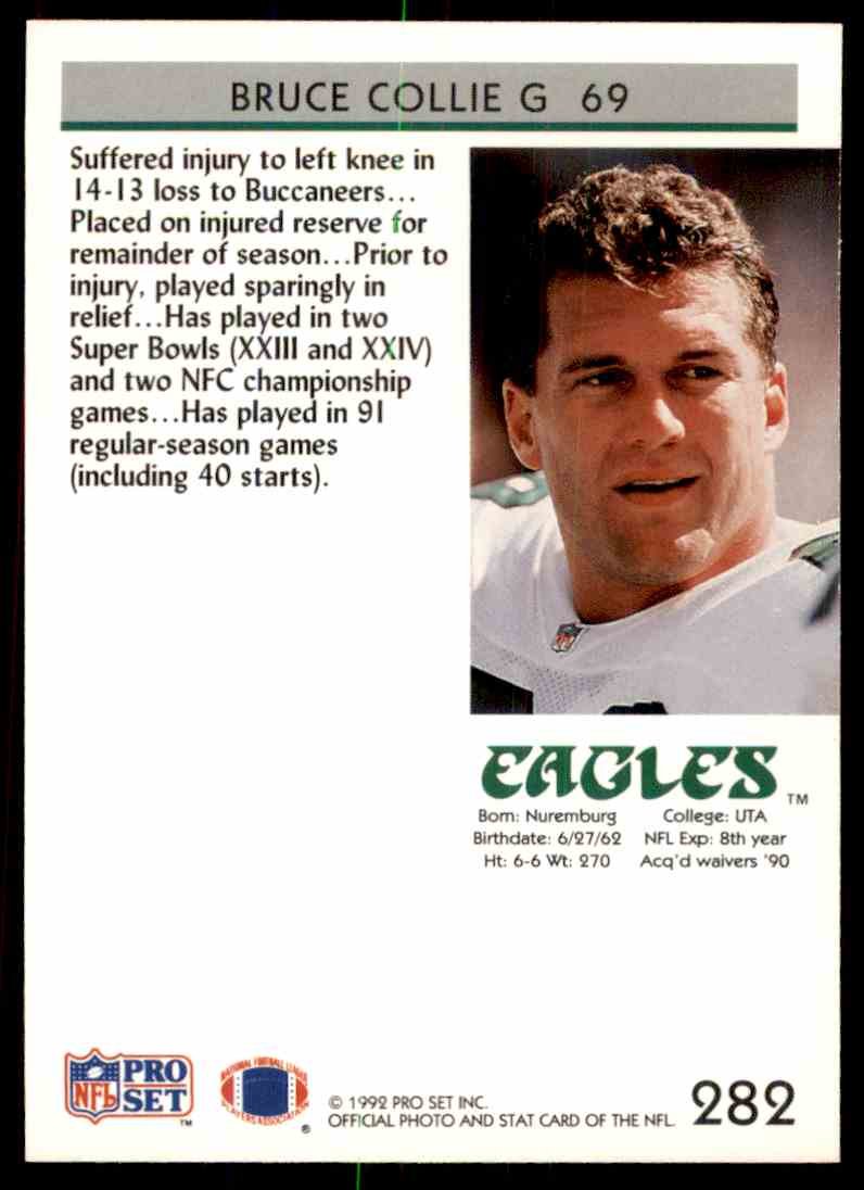 Bruce Collie NFL Philadelphia Eagles collectors card back