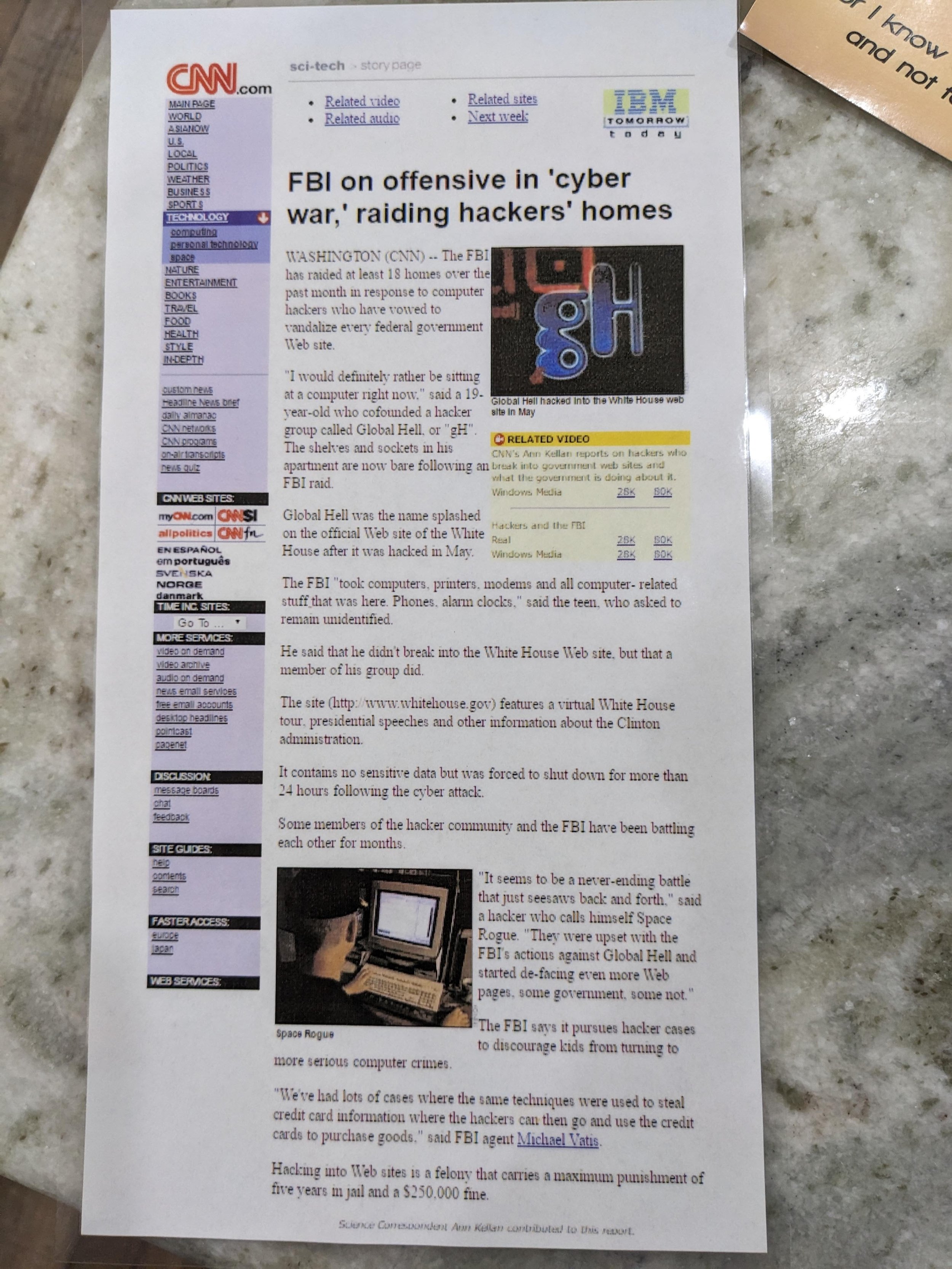 Article related to the FBI raid on hackers that included Mike