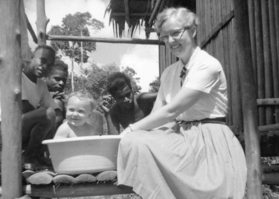 Carol Richardson giving Steve a bath