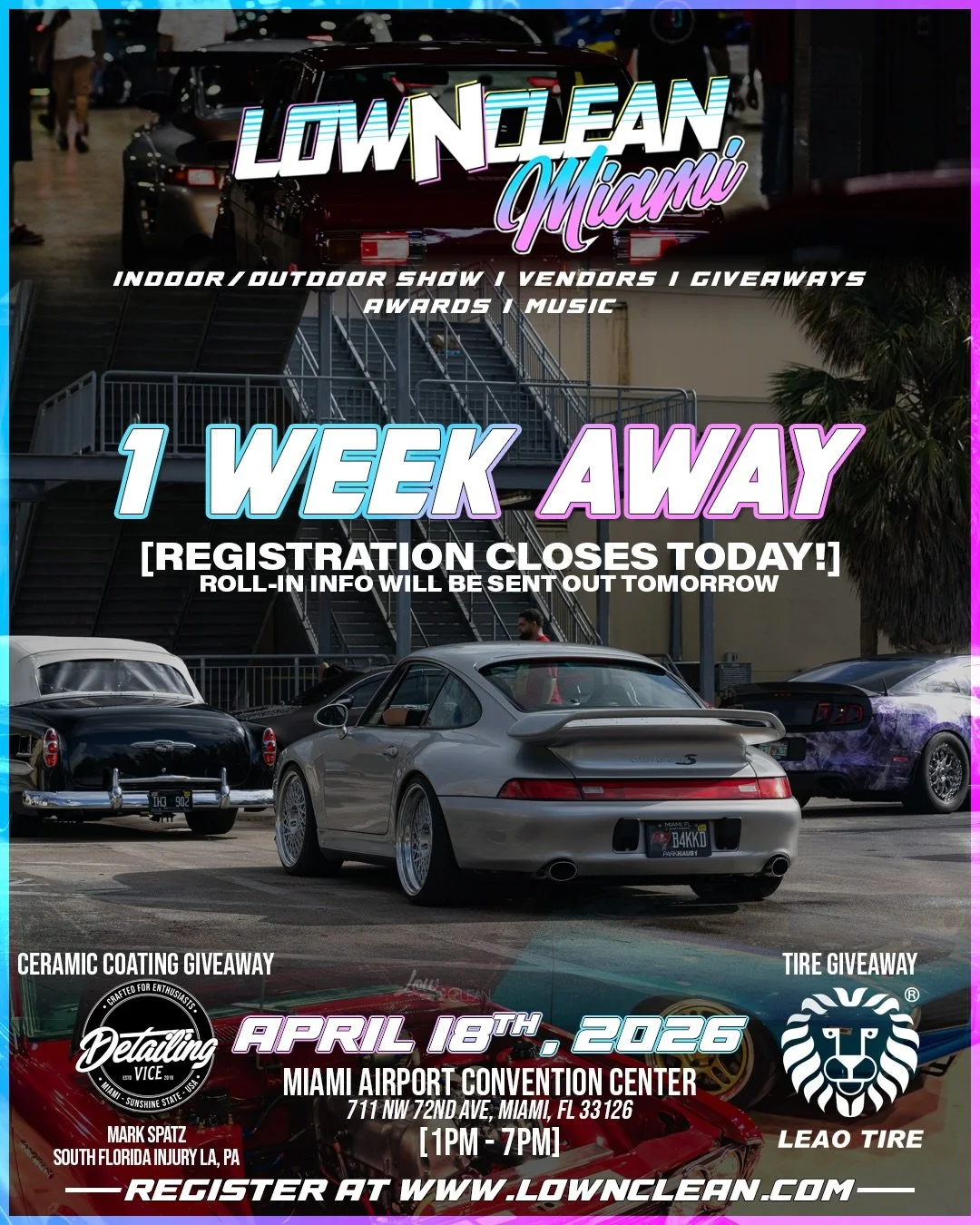🔥 See y&rsquo;all next weekend!
Registration closes today, any registrations pending payment will be canceled tonight at 11:59pm. All roll in emails will be sent out tomorrow via email.

We look forward to seeing everyone in Miami!

#lownclean #lowa