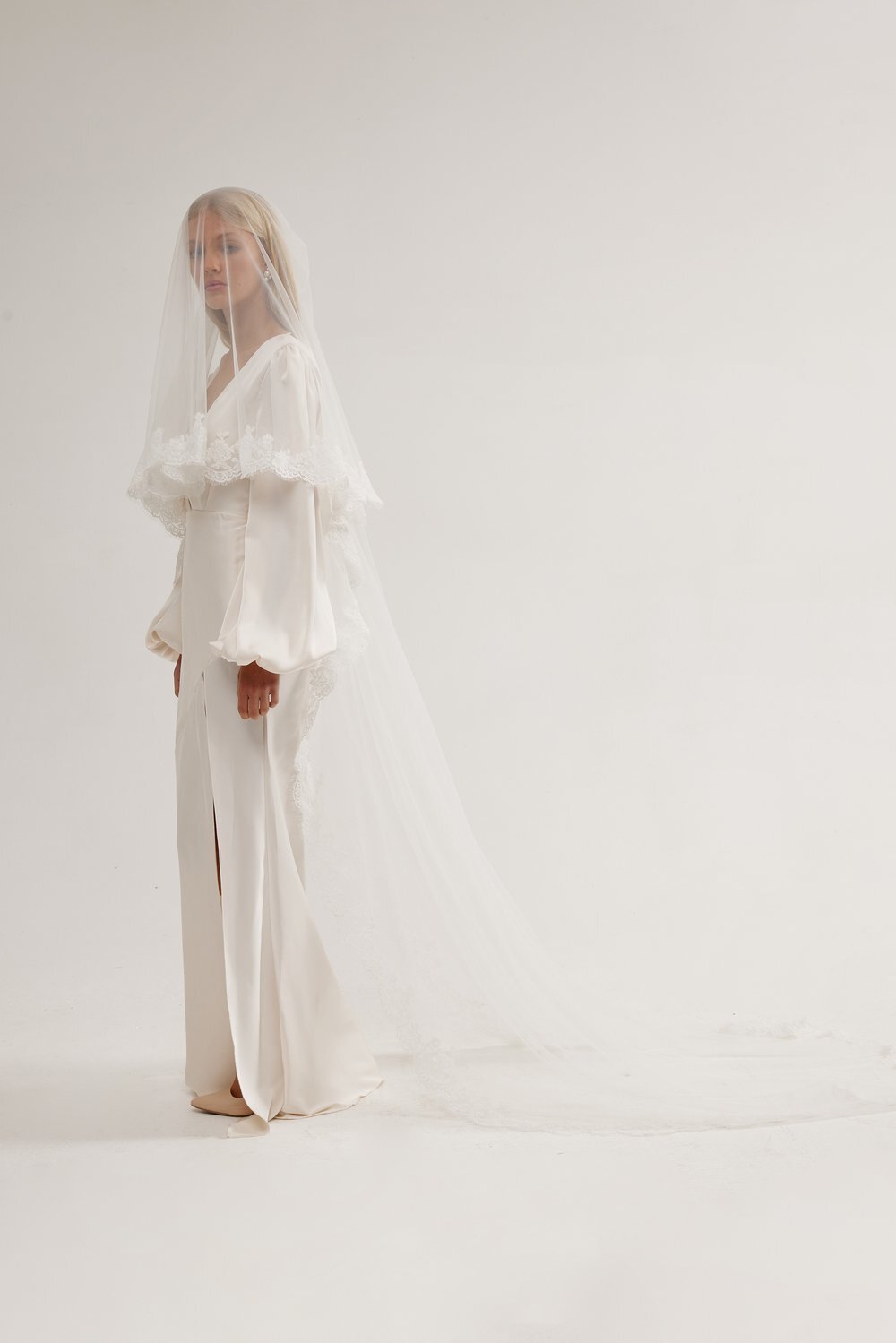 Long Romantic Veil with Lace Trim and Blusher — Modern Romantics