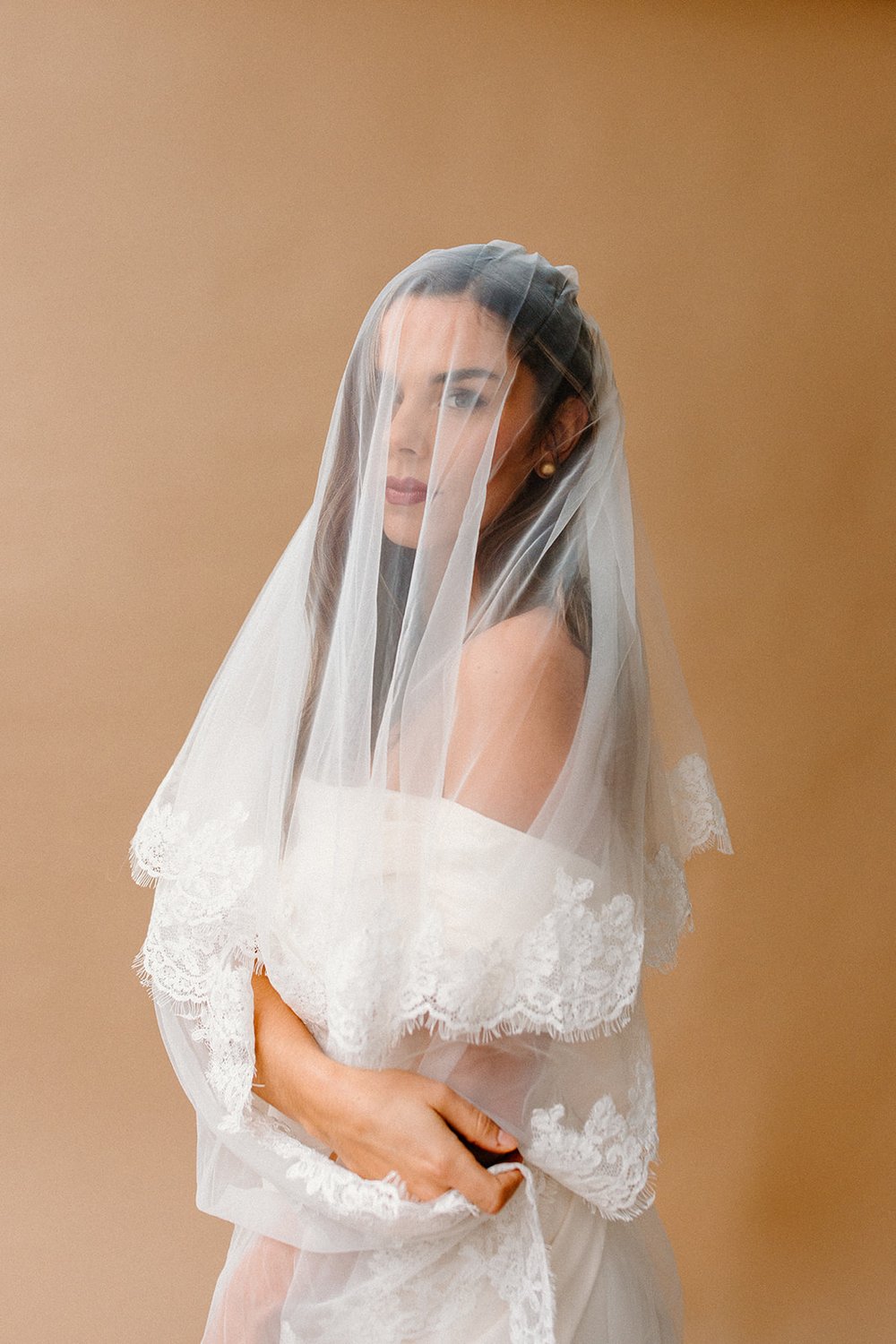 Long Romantic Veil with Lace Trim and Blusher — Modern Romantics