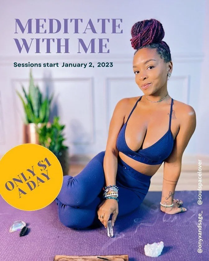 Join me for a 30 Day Manifest through Meditation Challenge 

Starting January 2, 2023 . Dedicate 10 minutes every morning to hop on zoom and allow me to guide you through peaceful meditations and creative visualizations to Help us ground, clarify and