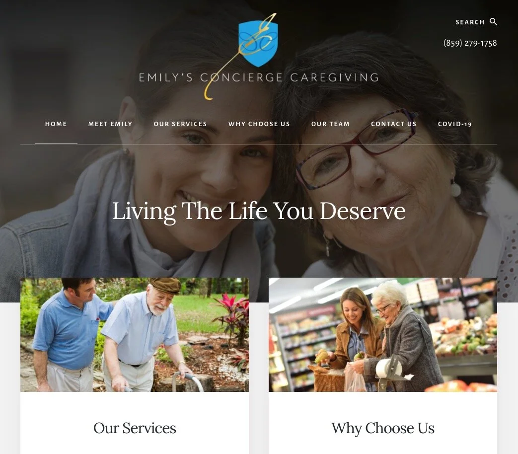 Emily’s Concierge Caregiving needed a new logo and website to launch its brand. We were so happy to meet with Emily, listen to her needs and likes, and create this for her.