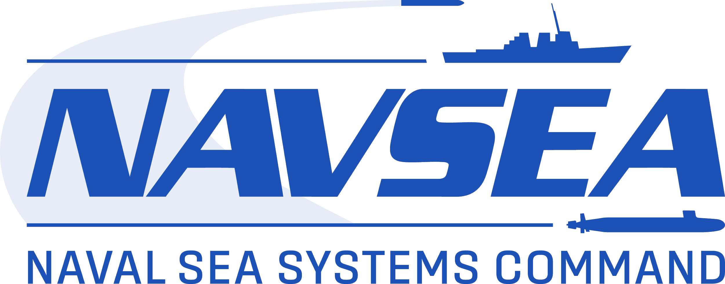 Logo of the Naval Sea Systems Command, featuring a blue ship silhouette and the acronym NVSEAC with a submarine icon below, along with the text "NAVAL SEA SYSTEMS COMMAND".