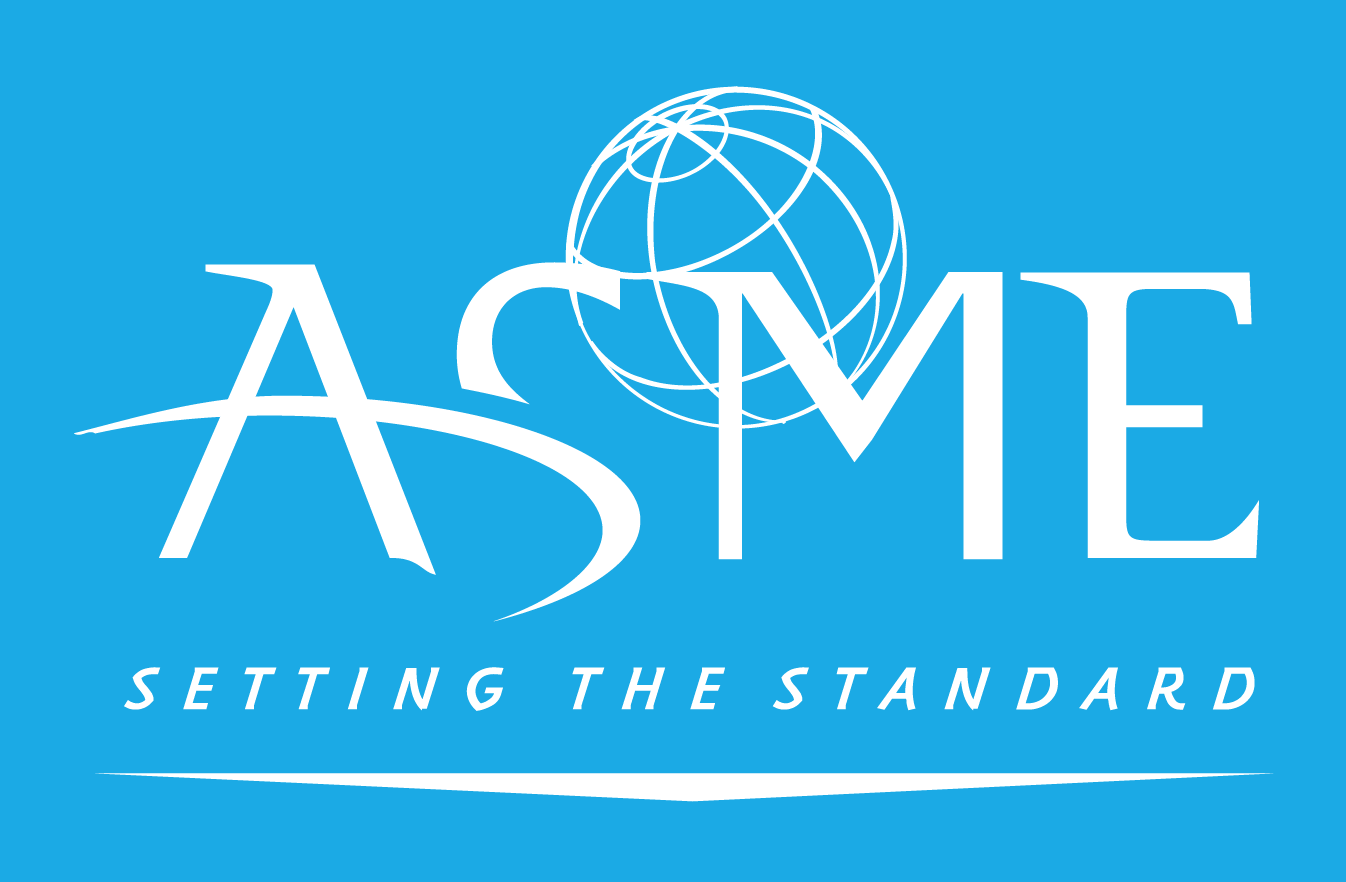 The logo of the American Society of Mechanical Engineers (ASME) featuring a stylized globe and the text 'ASME' with the tagline 'Setting the Standard' against a blue background.