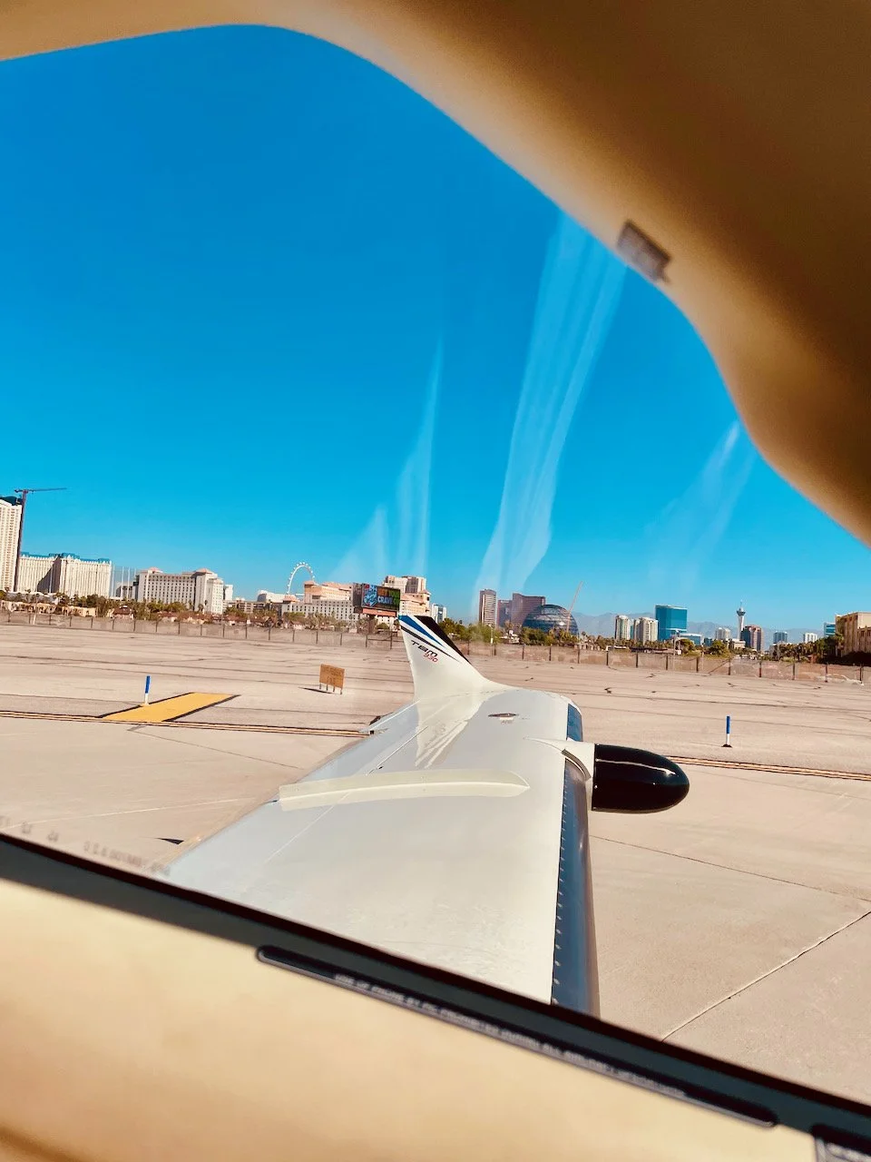 Waiting for takeoff clearance at LAS. The OAT was showing 35 degrees Celsius.