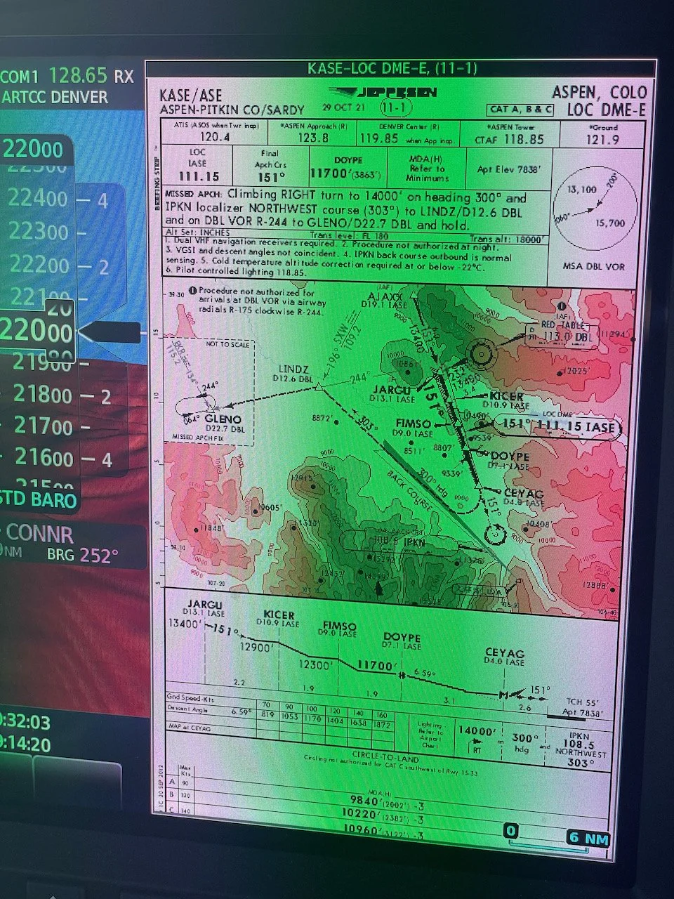 Briefing the LOC-DME E on the G3000. Particular attention is paid to step-down altitudes and descent planning.