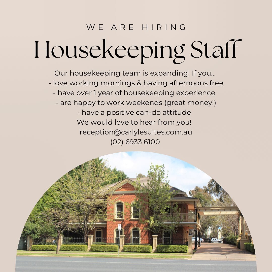 Attention Housekeeping Superstars! We want you! Get in touch to find out more 🙏