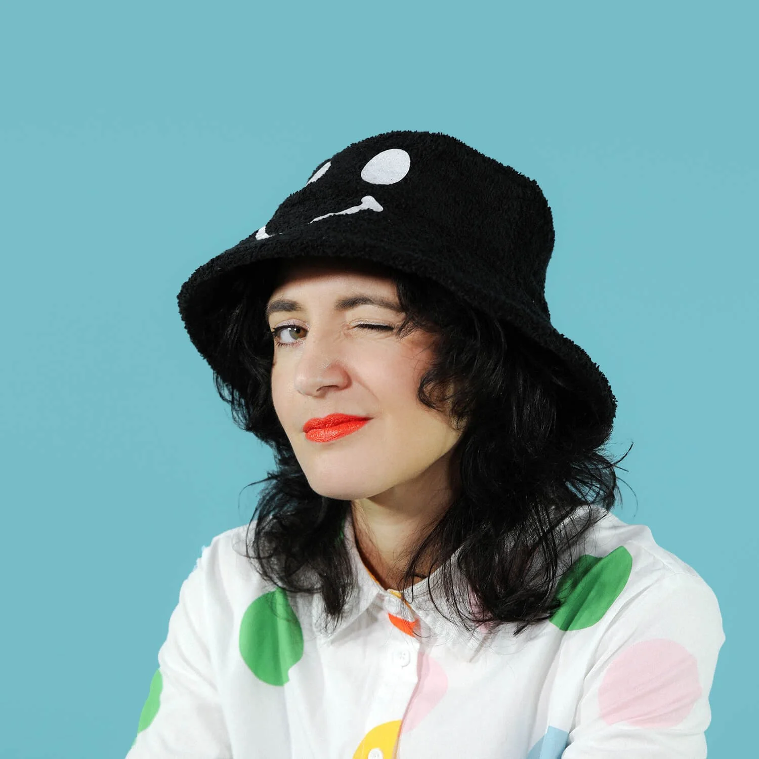 Happy/Sad Towelling Bucket Hat - BLACK 