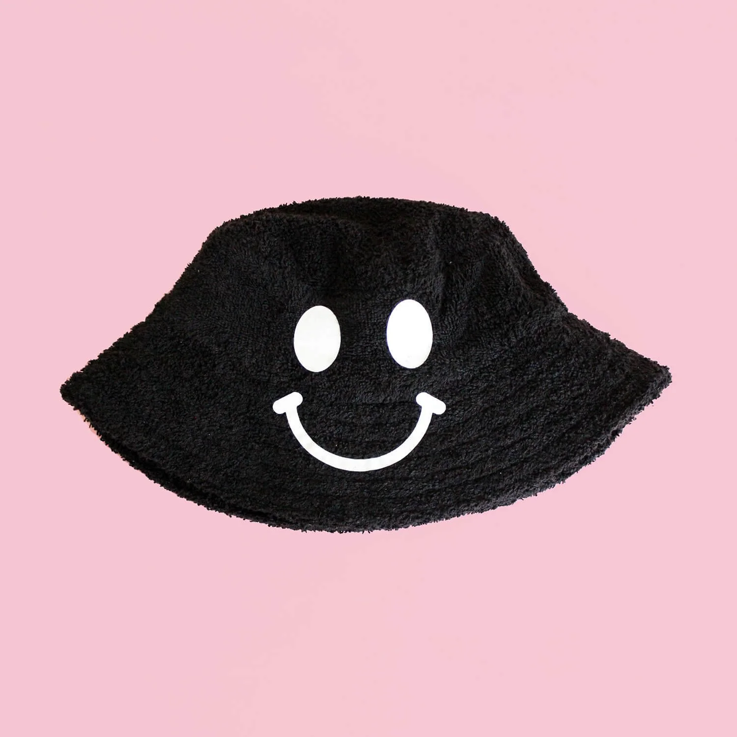 Happy/Sad Towelling Bucket Hat - BLACK 