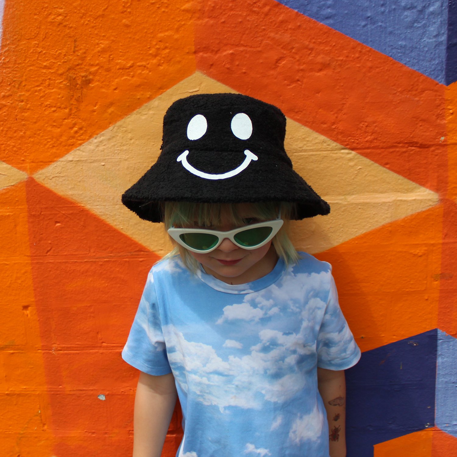 Happy/Sad Towelling Bucket Hat - BLACK 