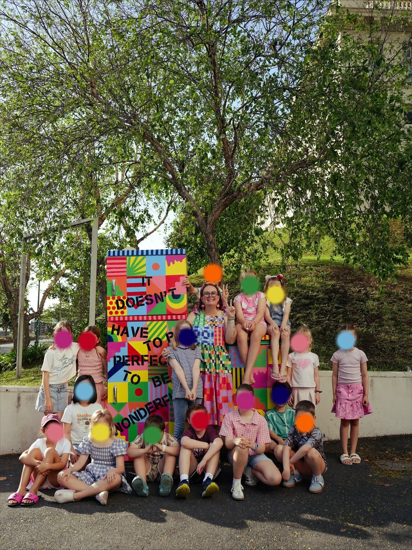 Yesterday we went back to our #artforcebrisbane boxes to get a group photo with as many of my little artists as we could. Getting to share art with these children is one of the biggest privileges of my life. 
This isn&rsquo;t even half of the childre