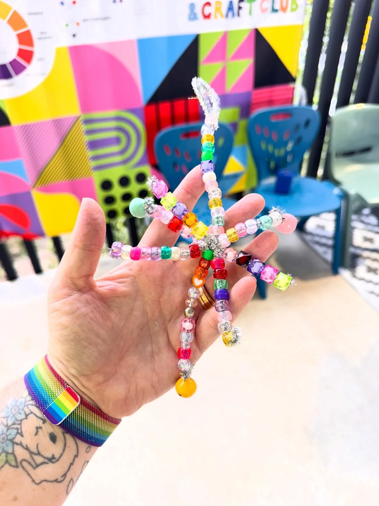 Some of the cherished pipe cleaner decorations the kids made in #kirstysartandcraftclub this week ready to be hung on their family trees for the next 50 years ✨