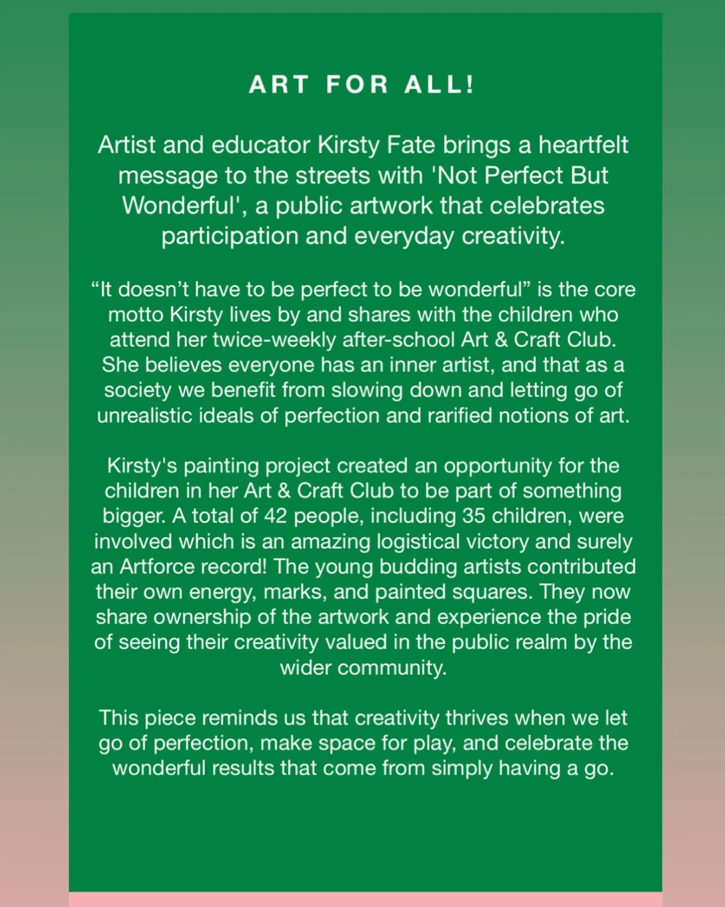 Some lovely words said in the #artforcebrisbane newsletter about my special box painting experience. I didn&rsquo;t realise we might have broken a record! It certainly was a logistical challenge and one I would do again, just to see so many proud lit