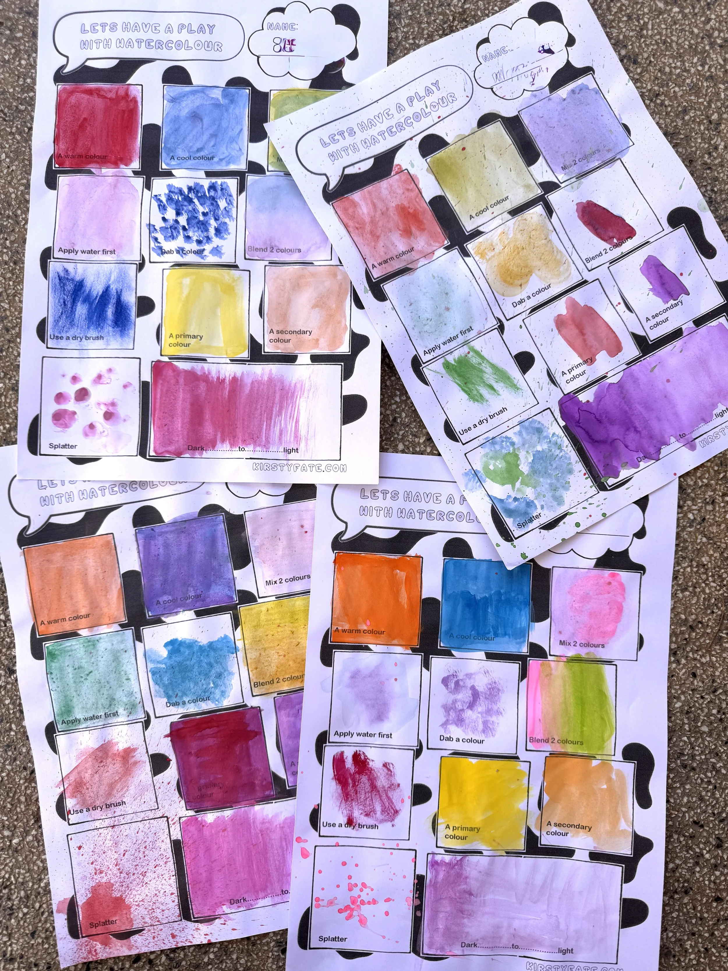 Kirstys Art and Craft Club watercolour activity worksheet