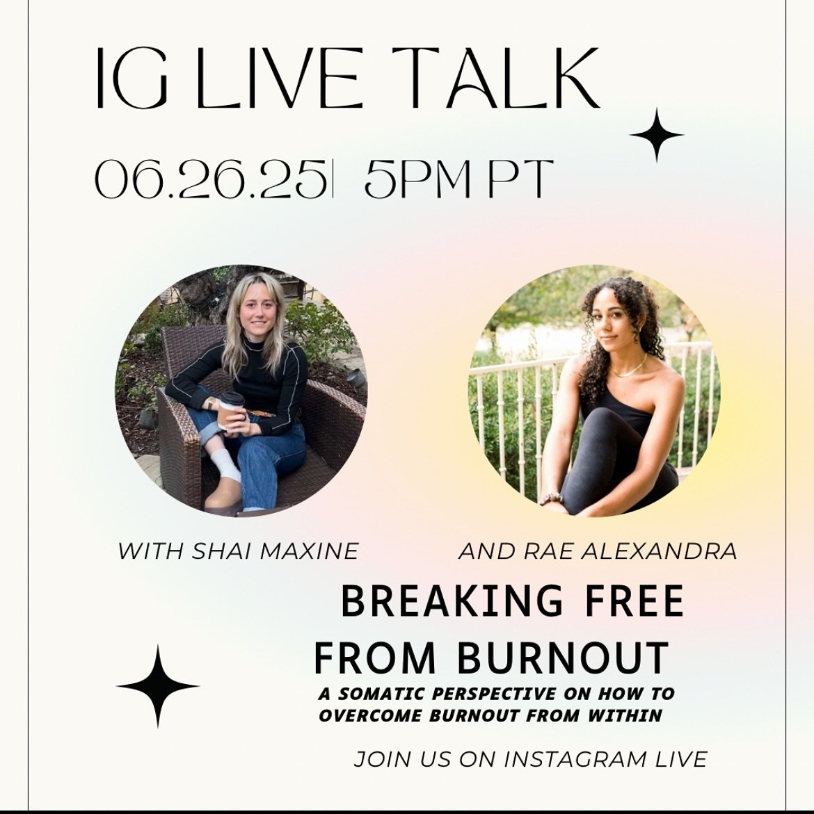 Join me and @goldensunsomatichealing June 26th for an IG Live at 5pm PST all about burnout recovery.

We will be breaking down what burnout is, its effects on your day to day life, and effective ways to start to unlearn this pattern from a somatic pe