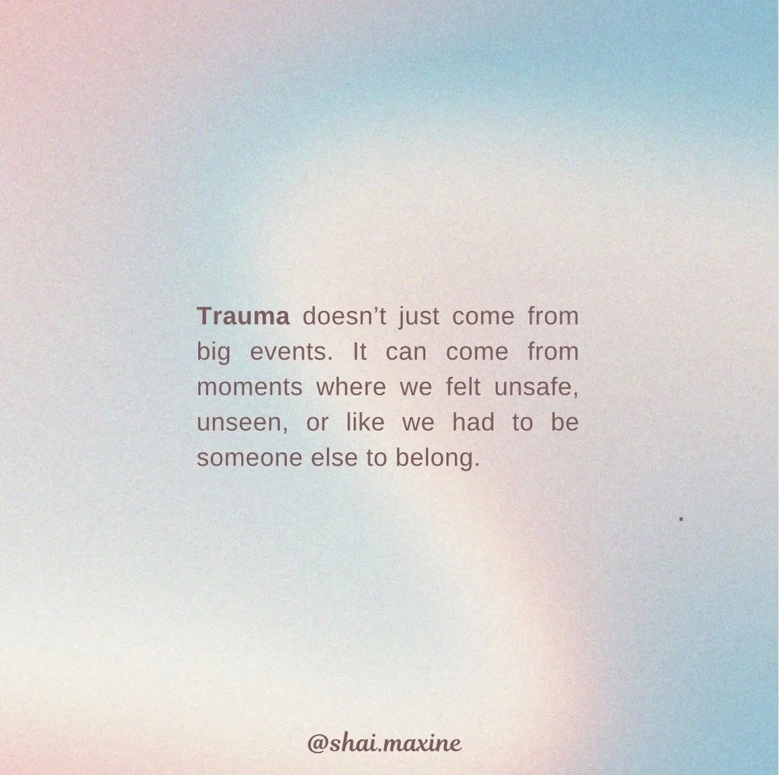 Comment SAFETY below for my exact steps and favorite tools I use with my clients to overcome their trauma patterns 🦋

We usually think of trauma as the obvious things: accidents, loss, abuse.

But trauma can also be subtle and quiet. 

It can look l