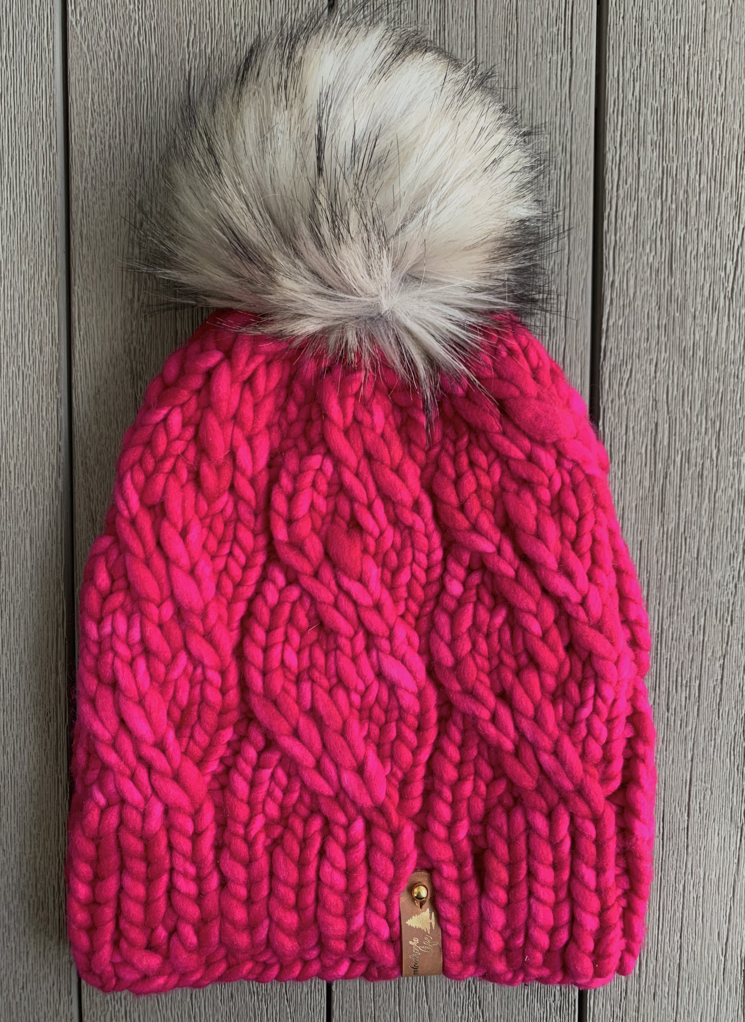 Premium Merino Wool Knit Hat w Luxe Faux Fur Pom Pom