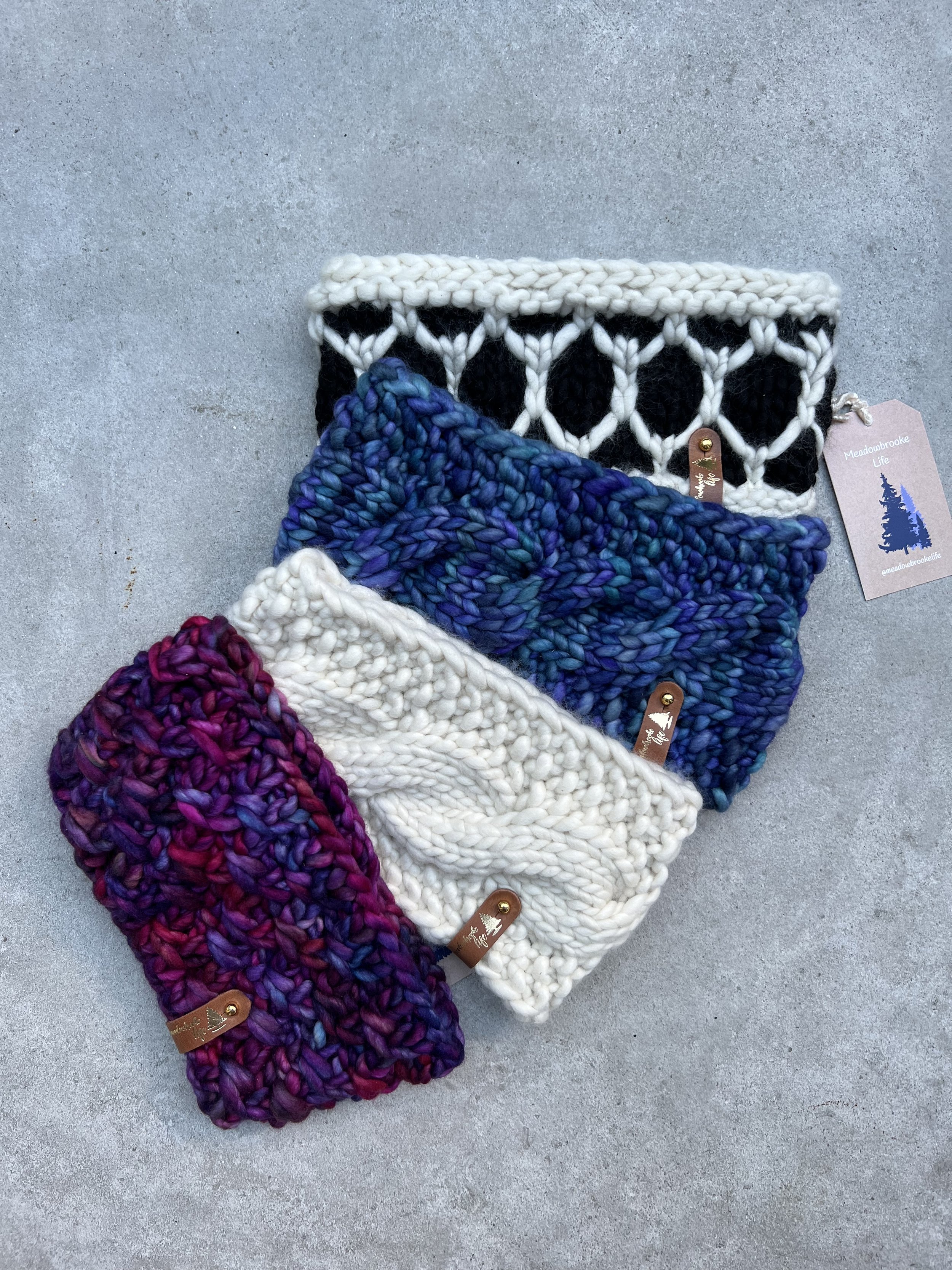 Winter wool handknit headbands in custom sizes and colors. Made in colorado. Made in houston, texas. Made in USA