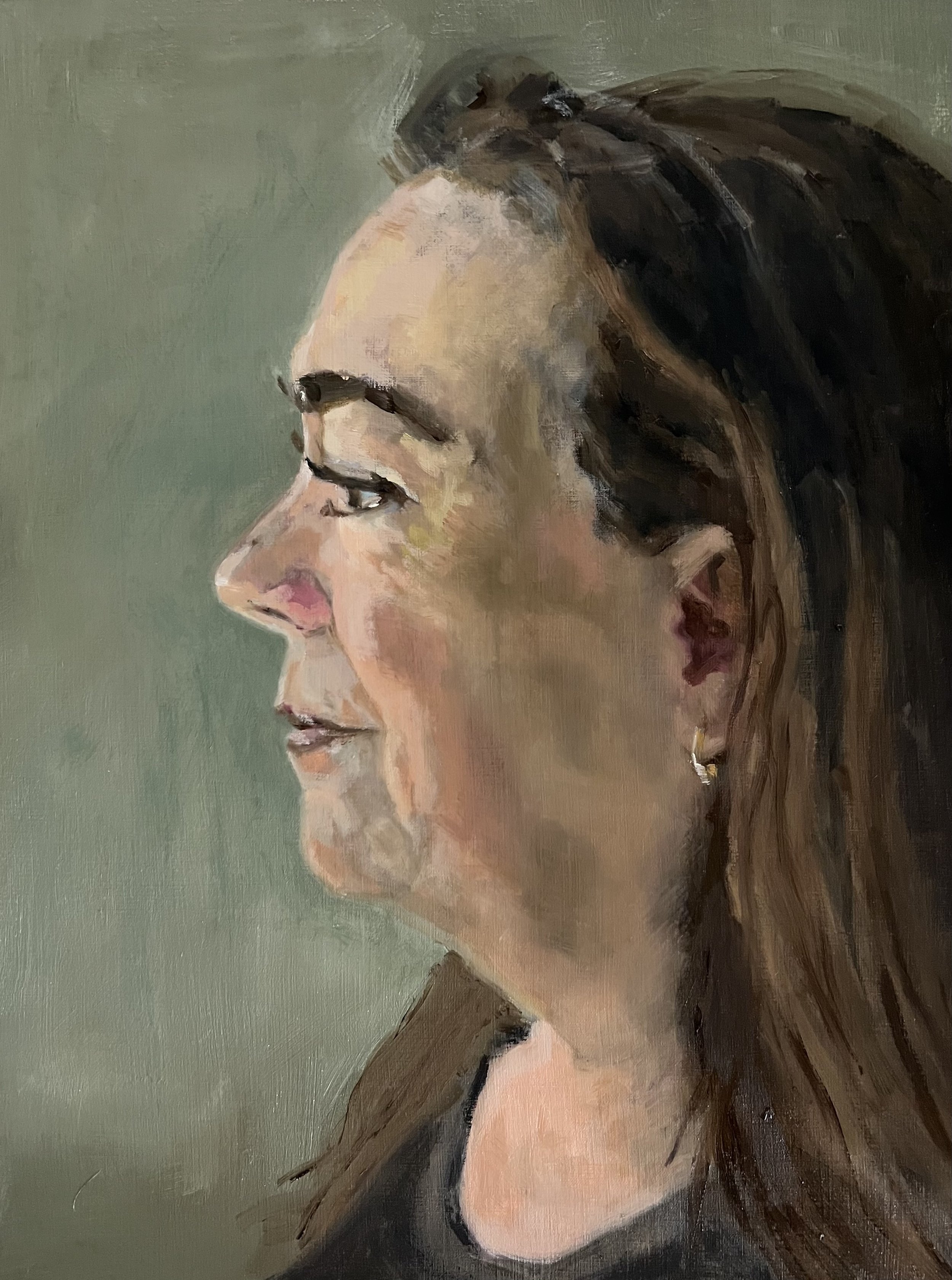Zelfportret 'En profil' (2025) I olieverf op papier 30x40