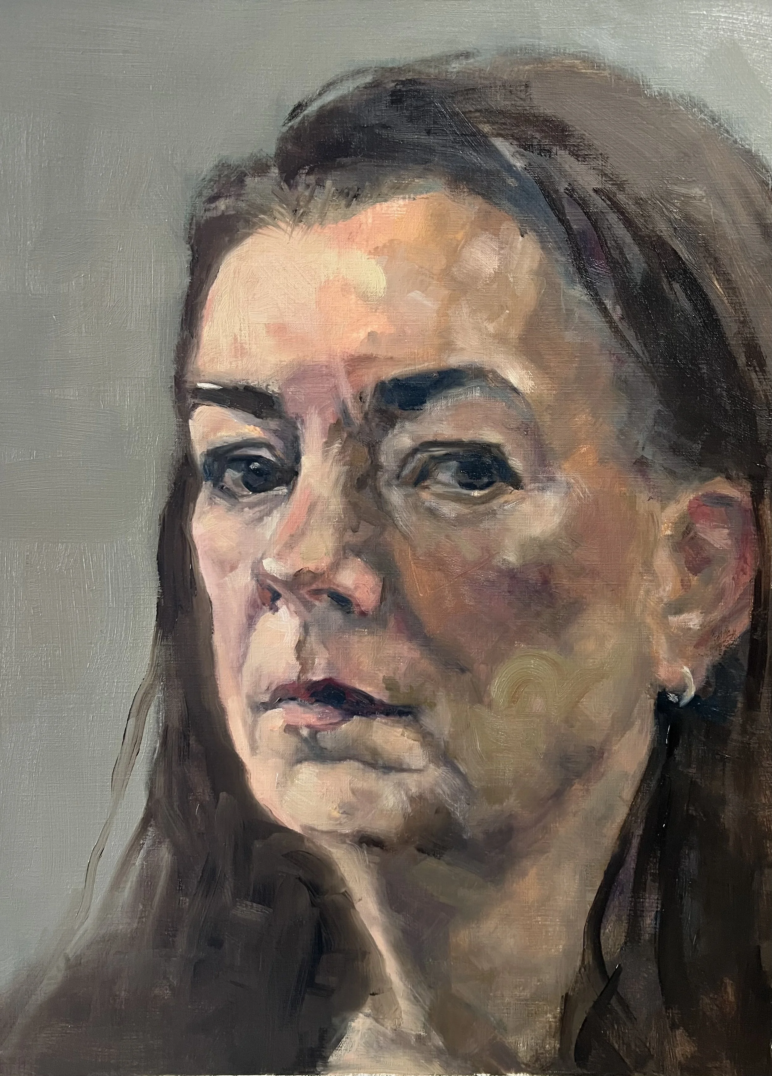Zelfportret 'Onuitgesproken' (2025) I olieverf op papier 30x40