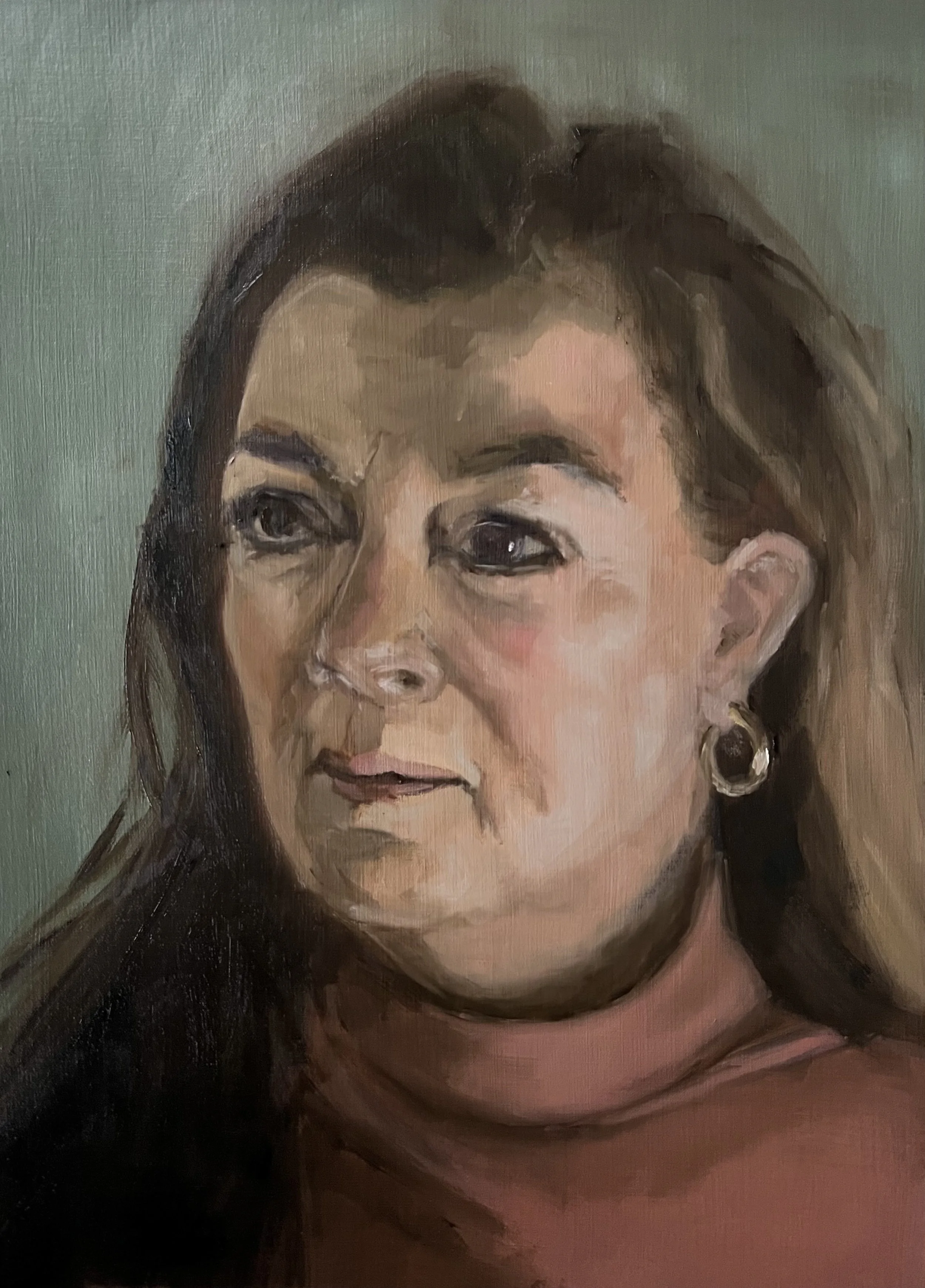 Zelfportret 'Belangstelling' (2025) I olieverf op papier 30x40