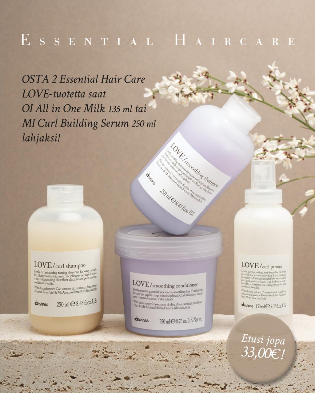 Anna yst&auml;v&auml;np&auml;iv&auml;n kunniaksi rakkautta hiuksillesi 🩷

Davines LOVE on suunniteltu silottamaan ja pehment&auml;m&auml;&auml;n karheita, paksuja ja kiharia hiuksia. Lopputuloksena pehme&auml;t, sile&auml;t ja helpommin hallittavat 