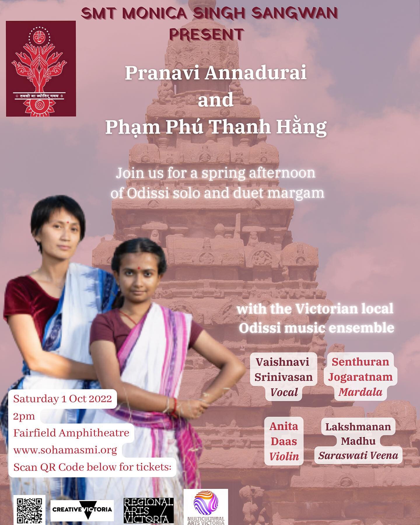 The Sohamasmi Centre for Performing Arts is thrilled to invite you to a Spring afternoon of Indian Sacred Odissi dance duet performance by Pranavi Annadurai and Phạm Ph&uacute; Thanh Hằng with a live Odissi music orchestra, led by Smt. Monica Singh S