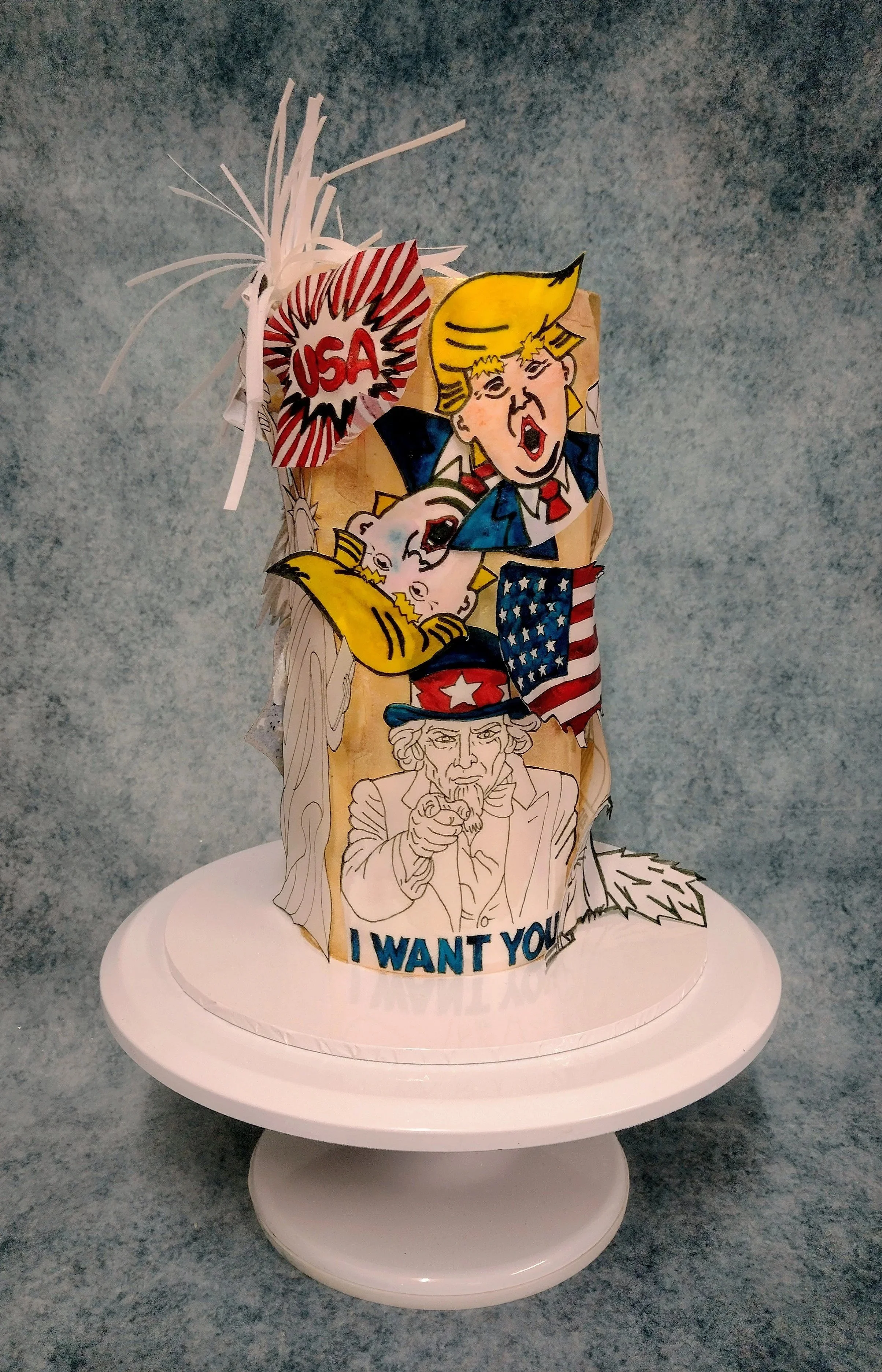 A 21st birthday cake for a USA fancy dress birthday party.' Fun tongue 'n cheek' were asked for, therefore a P O P - A R T design was more than fitting.