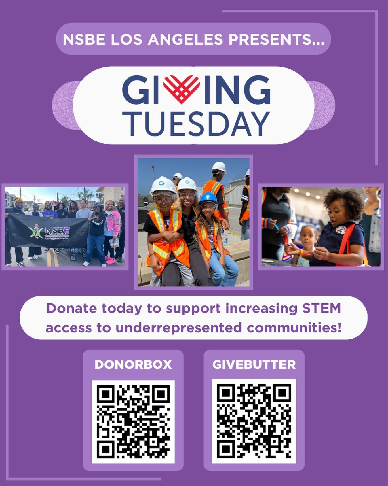 🎉 TODAY&rsquo;S THE DAY!
Let&rsquo;s raise $10,000 for Black Engineering Equity.
Your donation directly funds:
✔ Scholarships
✔ Mentorship
✔ STEM workshops
✔ Workforce tools
📲 Give now: SCAN QR CODES
#GivingTuesday #NSBEProLA