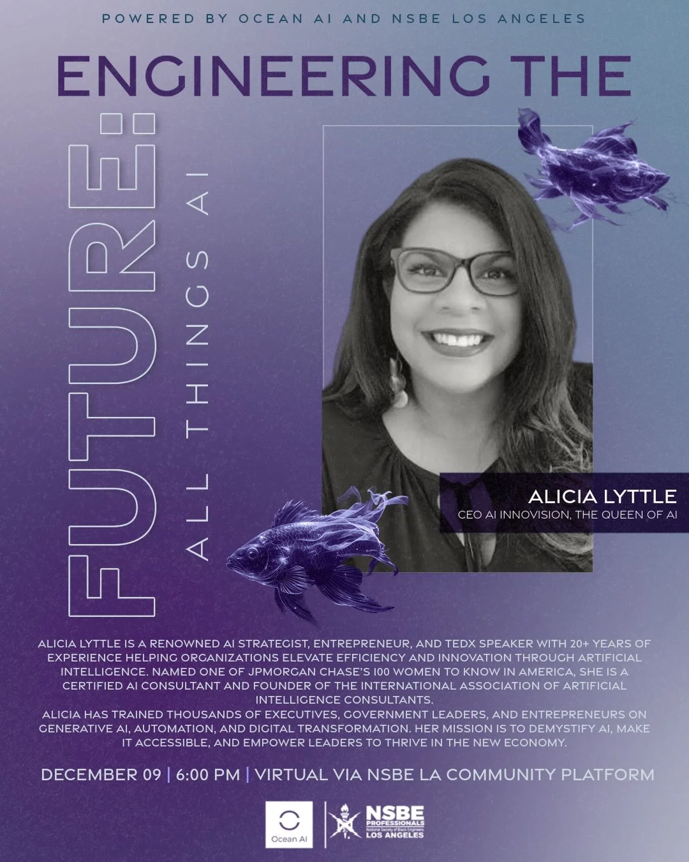 Unlocking the future of AI with industry powerhouse Alicia Lyttle 🚀✨
Join us as we dive into innovation, leadership, and how AI is reshaping the world.
December 9 &bull; 6 PM &bull; Virtual
Hosted by Ocean AI &times; NSBE Los Angeles
#EngineeringThe