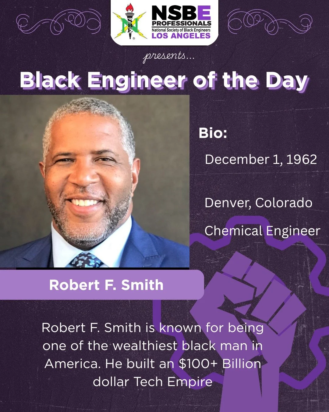 🏆 Black Engineer of the Day: Robert F. Smith 🏦

Robert F. Smith is a world-renowned Chemical Engineer and tech visionary who decoded the "engineering of wealth." While many know him as the billionaire founder of Vista Equity Partners, his