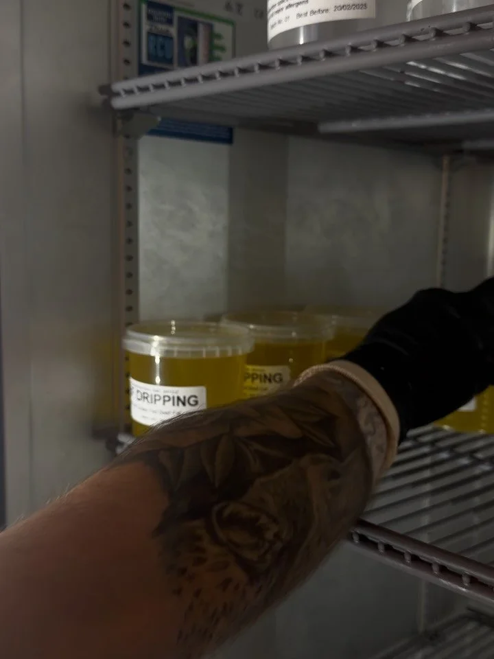 GREEN STREET BEEF DRIPPING

Part of our weekly routine is making small batches of dripping made from the delicious cod/rib cap fat from our Grass Fed Beef. The fat is minced, slowly rendered overnight and twice filtered. 

Quite possibly the best fat