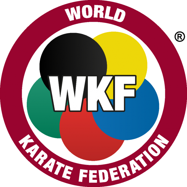 Logo of the World Karate Federation featuring a multicolored circular design and the bold letters 'WKF' in the center, with 'World Karate Federation' written around the circle.