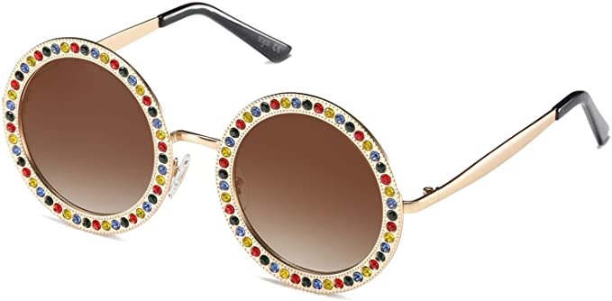 SOJOS Shining Oversized Round Rhinestone Sunglasses