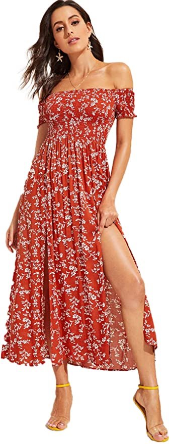 Floerns Boho Floral Off the Shoulder A Line Dress