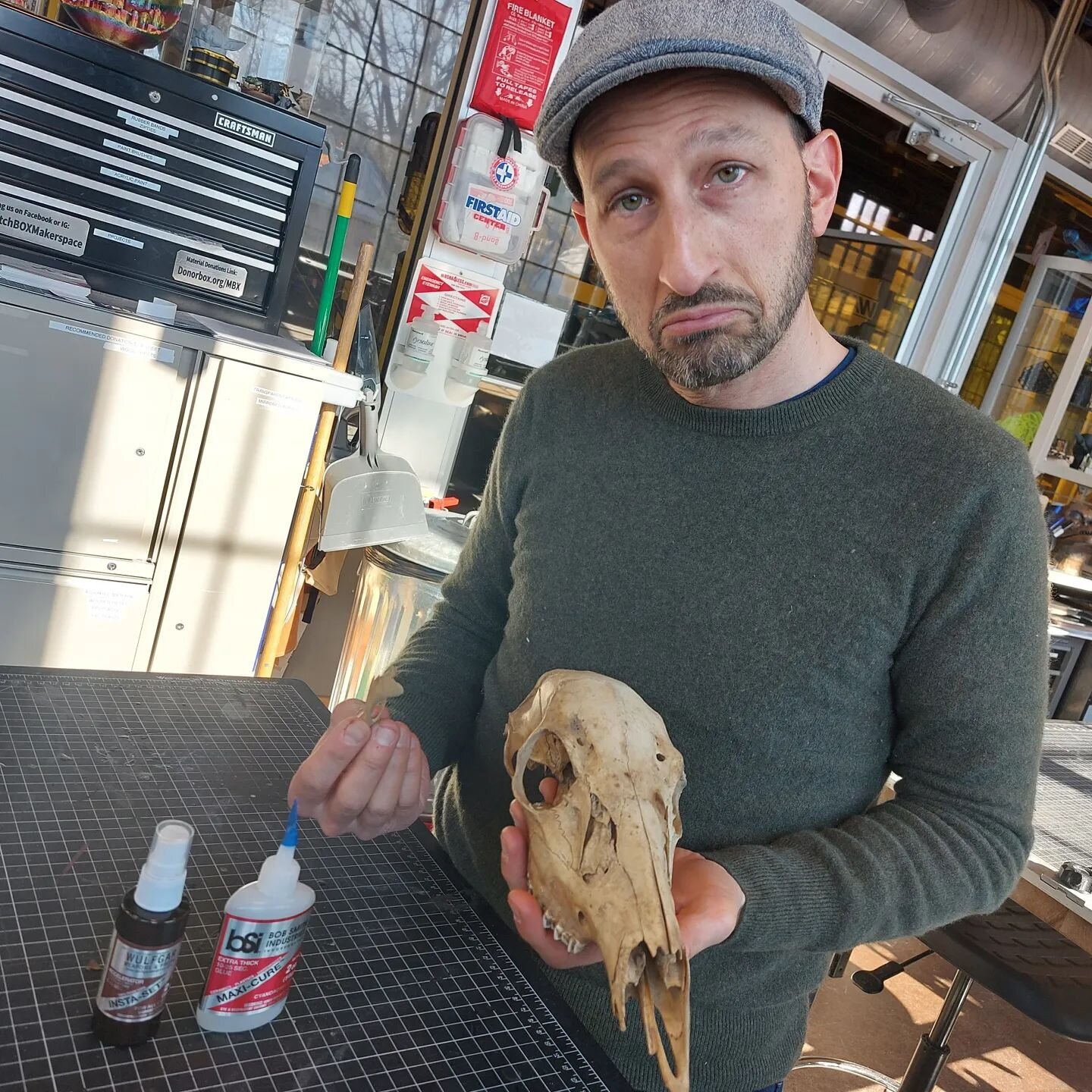 Robert got his skull fixed today in the space.  This is one of his kid's prize possessions and he broke it by mistake - no matter - we got him covered with some BSI maxi-cure CA glue. 

#bsi #bobsmithindustries #repair #MatchBOXmakerspace #makerspace