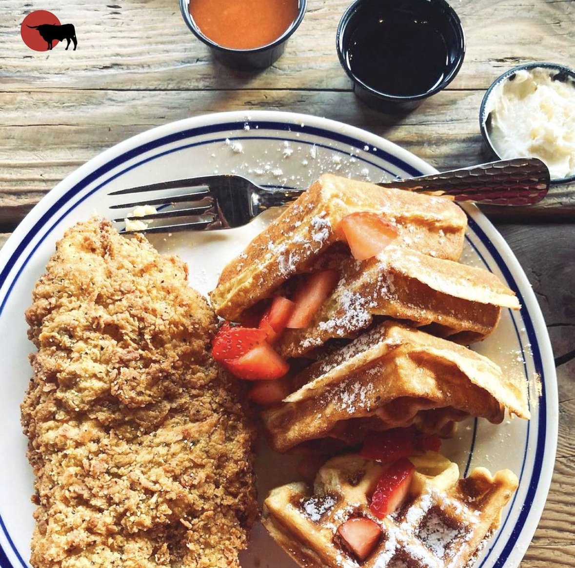 A plate of chicken and waffles from Walter's Southern Kitchen in Lawrenceville