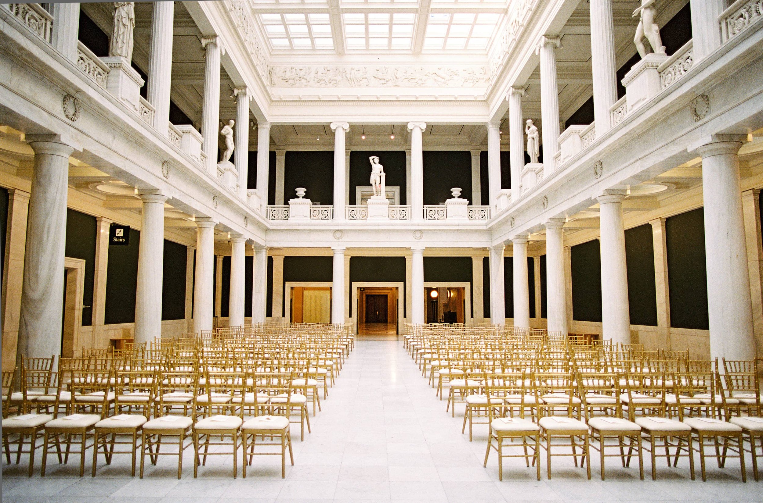 Carnegie Music Hall decorated for a wedding.