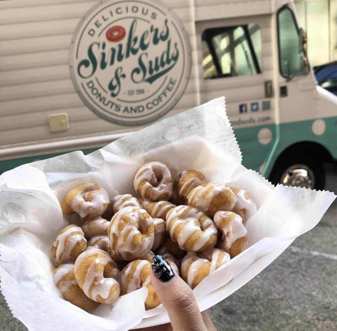 Mini donuts drizzled with icing from the Sinkers and Suds truck in Pittsburgh
