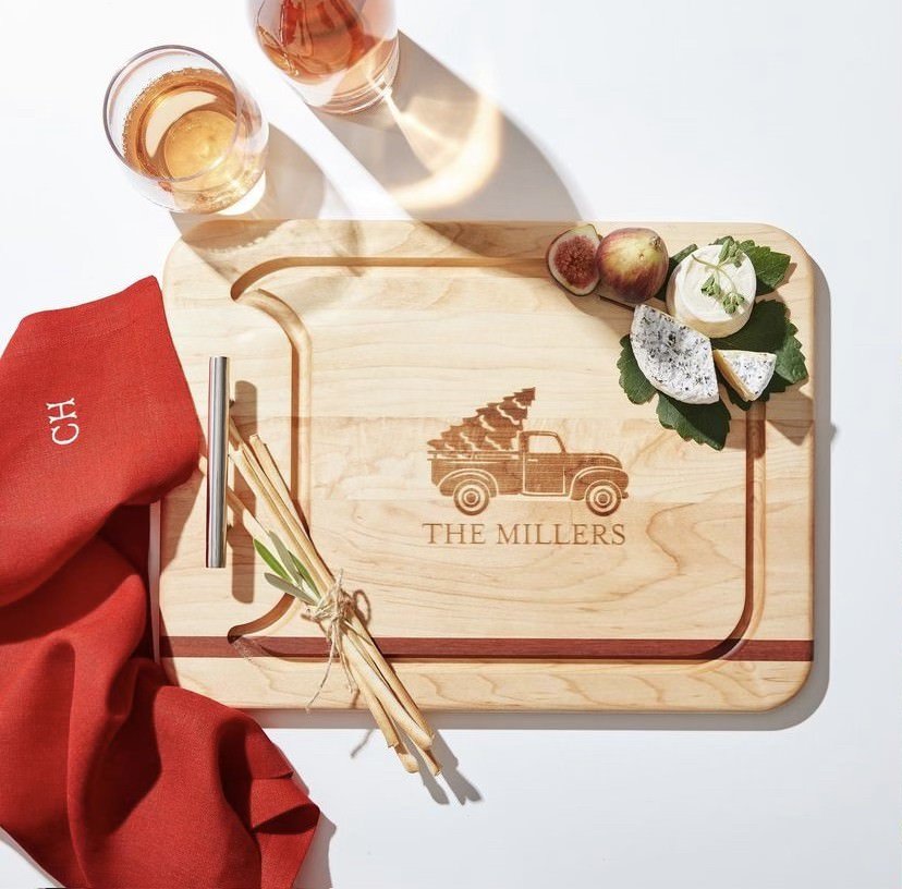 A personalized cheese board with a custom engraving from Mark and Graham