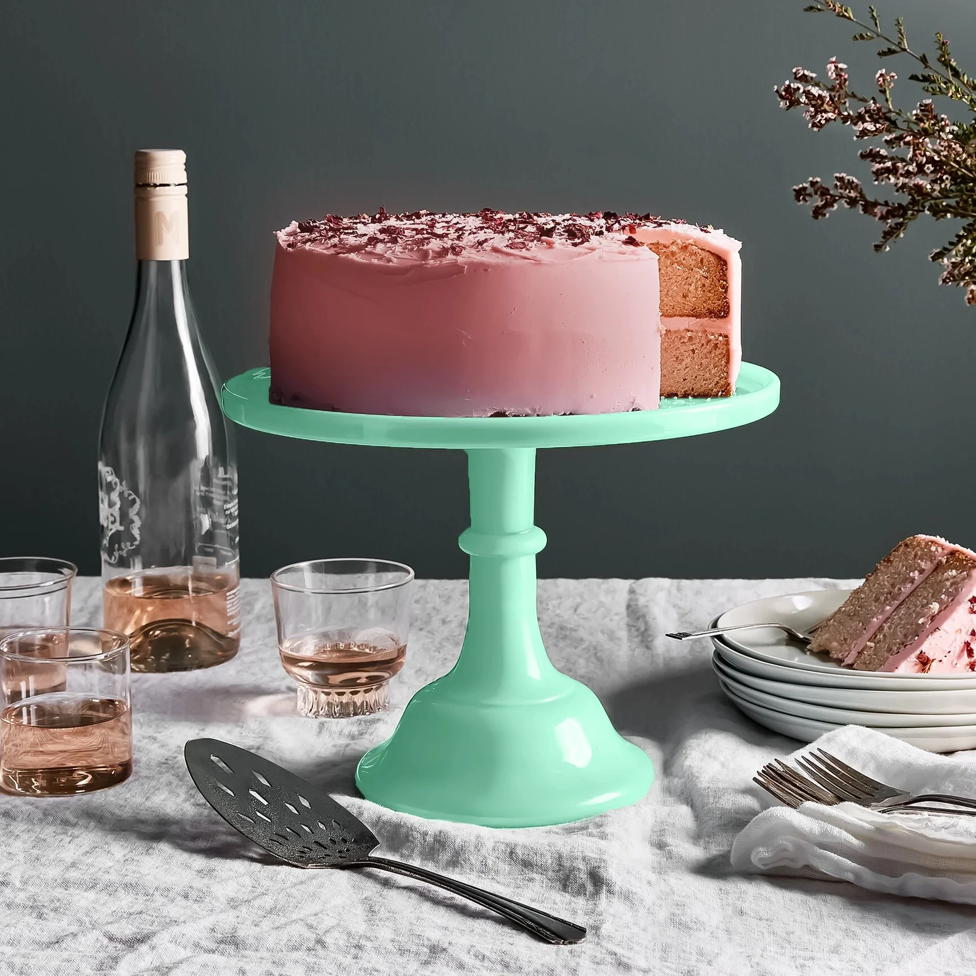 pastel brunch cake stand bubbly champagne party supplies event design company pastries cupcakes tableware