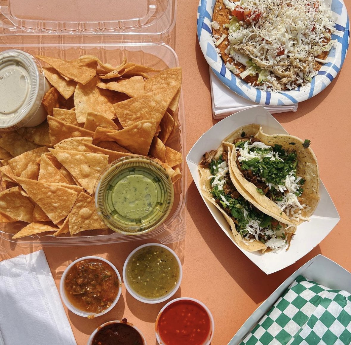 An overhead shot of food from Edgar's Best Tacos in Pittsburgh